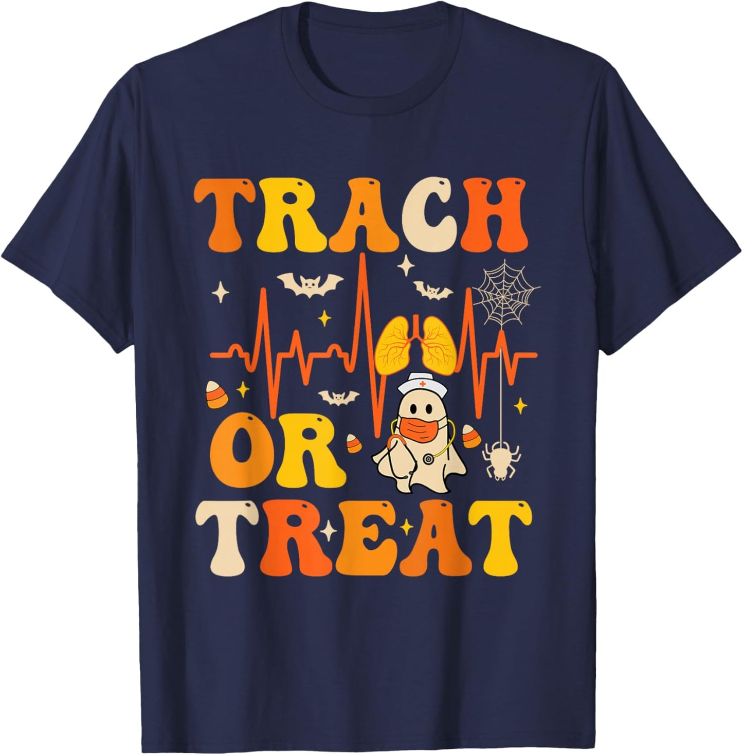Lung Squad Trach Or Treat Respiratory Therapist Halloween T-Shirt - T-Shirt | Navy