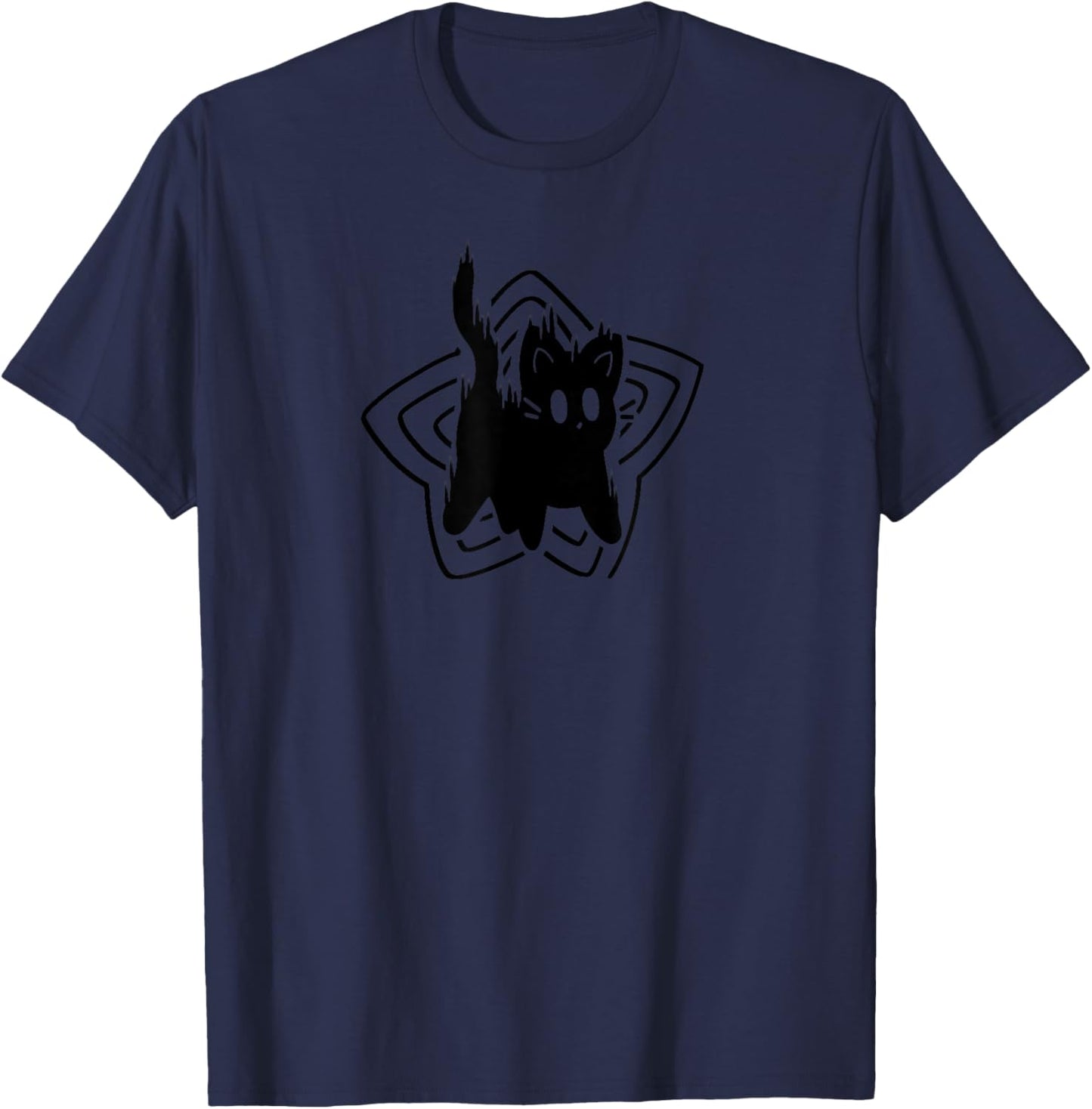 Y2K 90s Cute Scary Scared Cat Tomcat T-Shirt - T-Shirt | Navy
