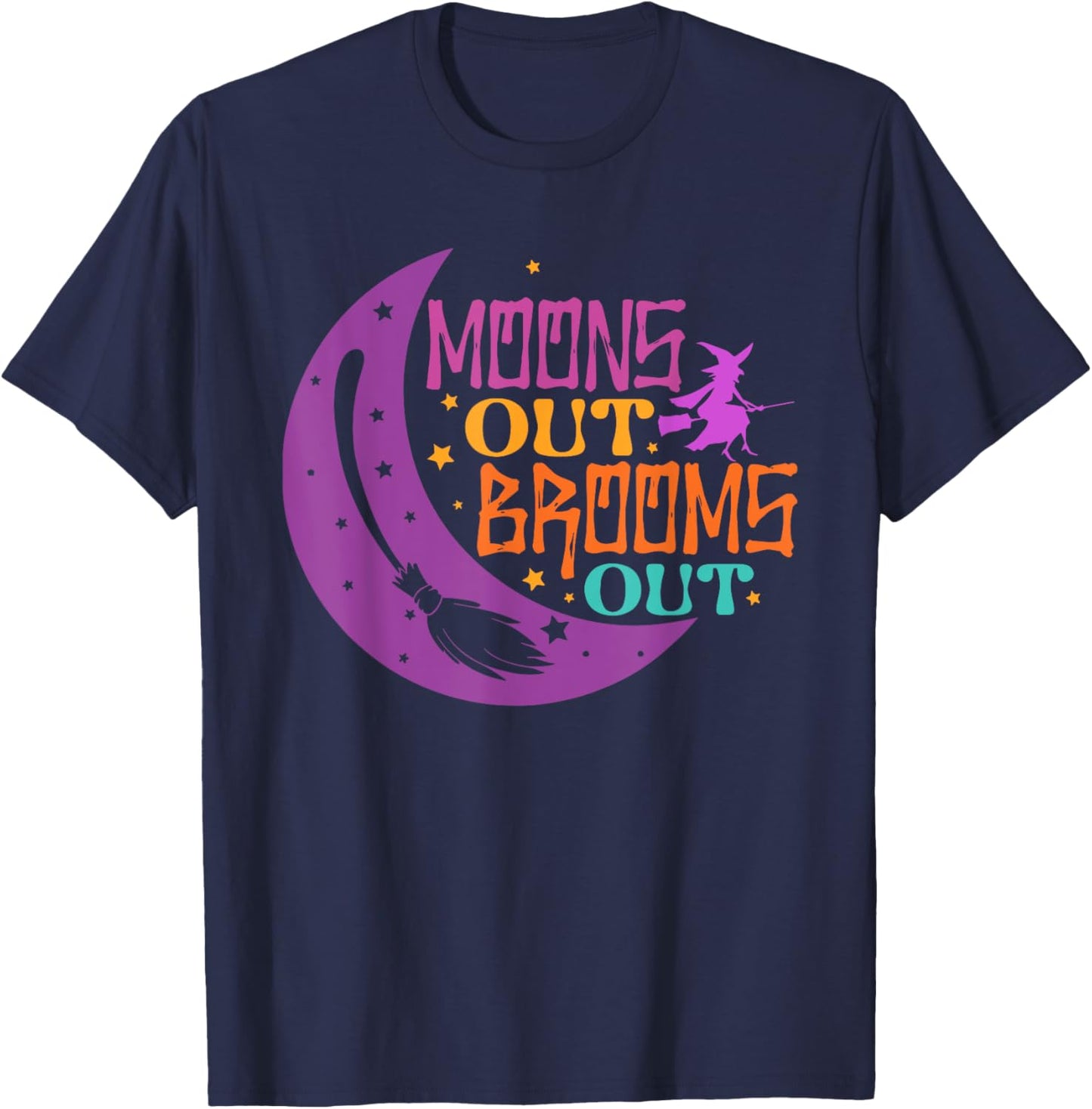 Moons Out Brooms Out Halloween T-Shirt - T-Shirt | Navy