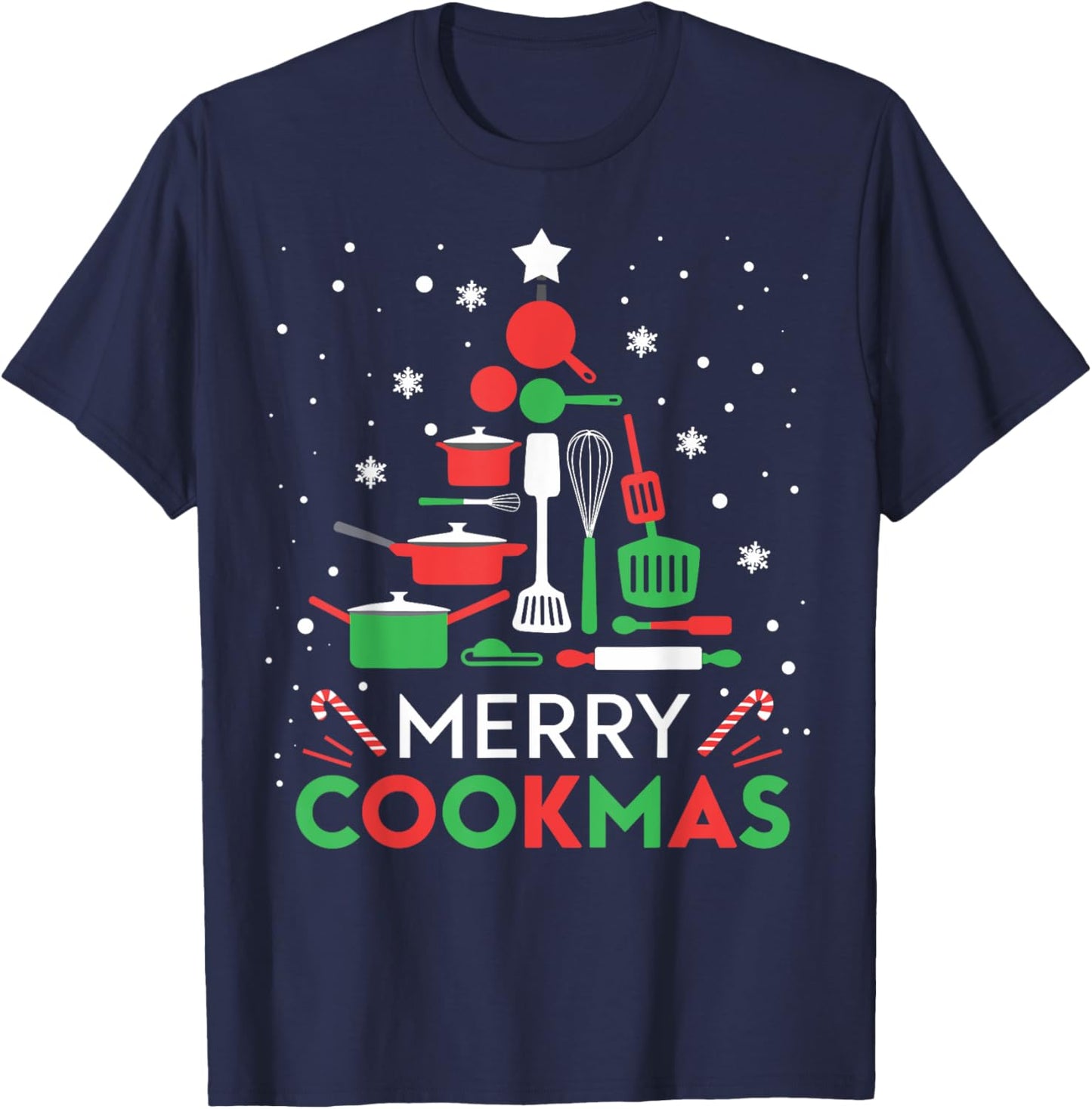 Merry Cookmas Funny Xmas Chef Cooking Christmas Tree T-Shirt - T-Shirt | Navy