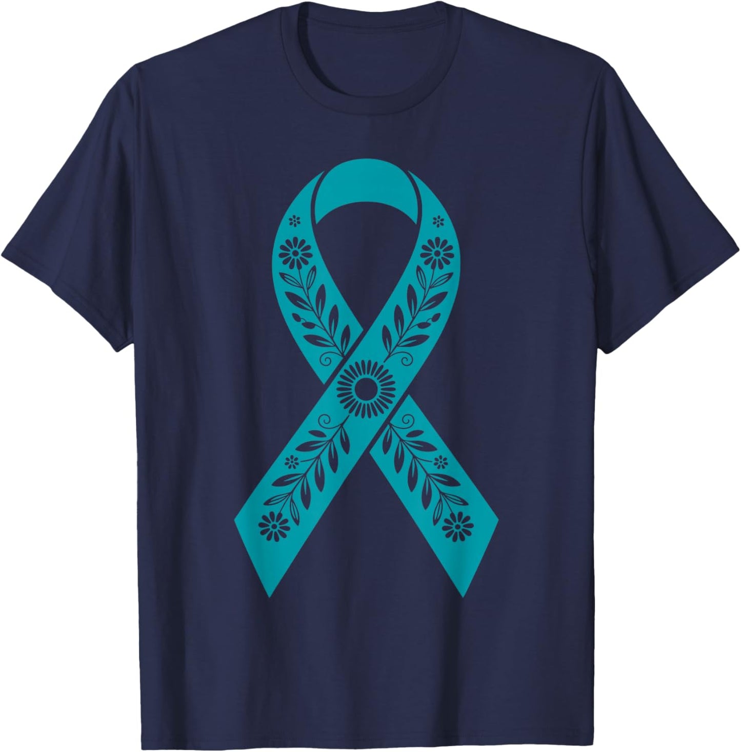 Floral Teal Ribbon Sexual Assault Awareness Month Prevention T-Shirt - T-Shirt | Navy