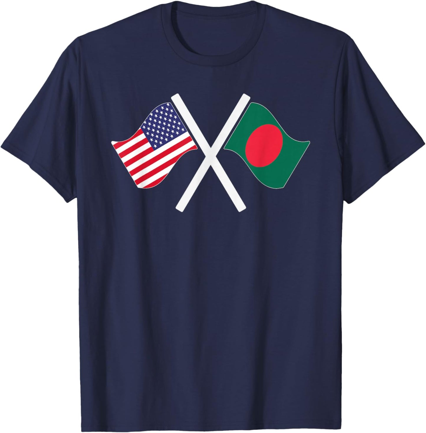 USA and Bangladesh Crossed Flags Dual Roots T-Shirt - T-Shirt | Navy