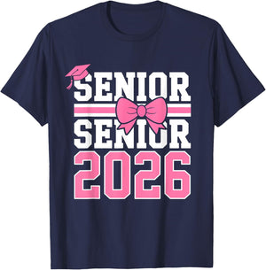 Senior 2026 Class of 2026 Coquette Pink Bow Graduation 2026 T-Shirt - T-Shirt | Navy