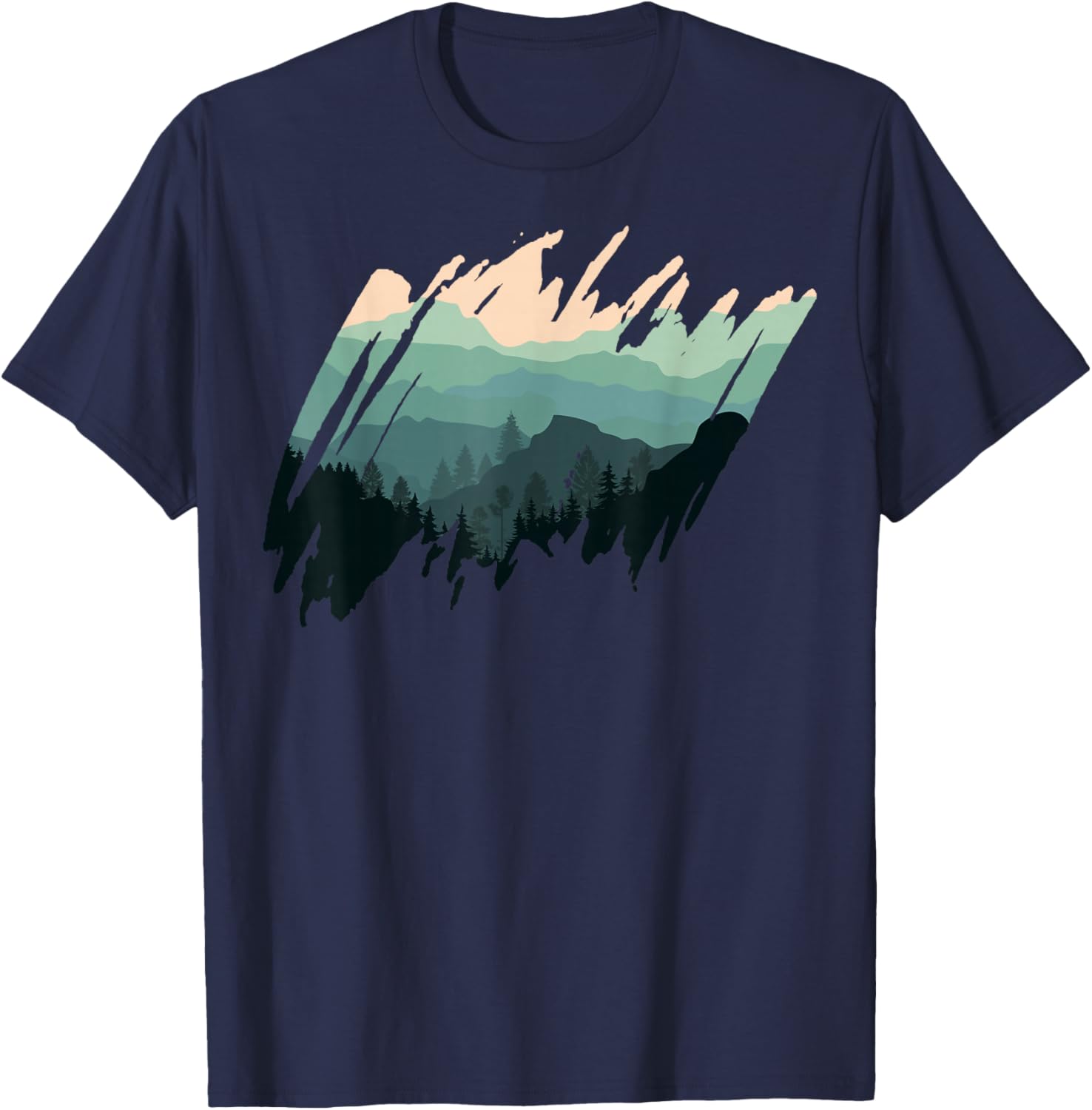 Timeless Mountain, Nature Trees and Forest T-Shirt - T-Shirt | Navy