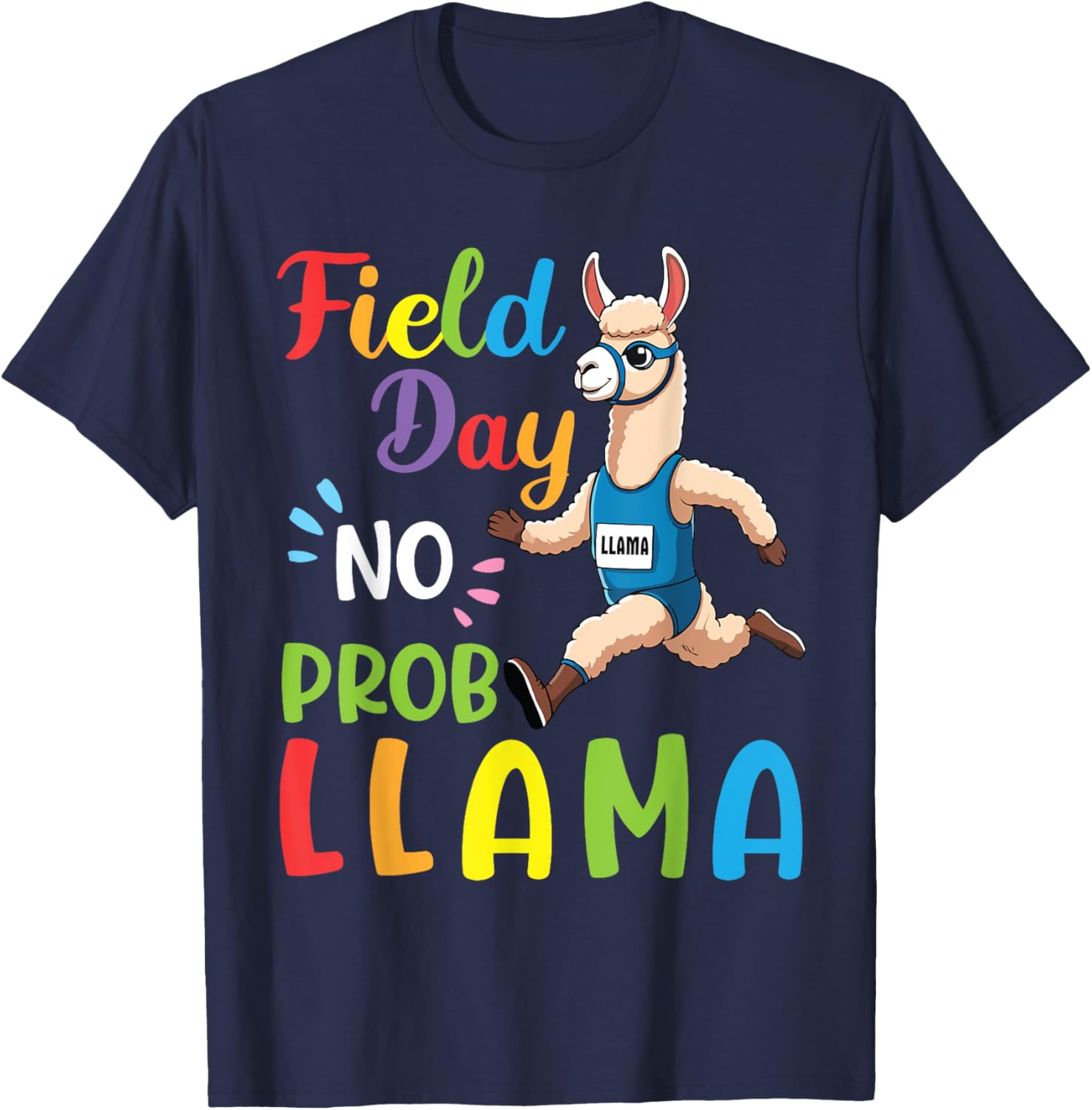 Field Day No Prob Llama Funny Running Llama Sports Problem T-Shirt - T-Shirt | Navy