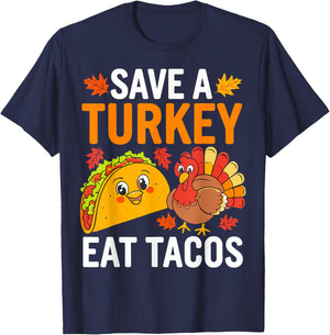 Save Turkey Eat Tacos Mexican Funny Thanksgiving Day T-Shirt - T-Shirt | Navy