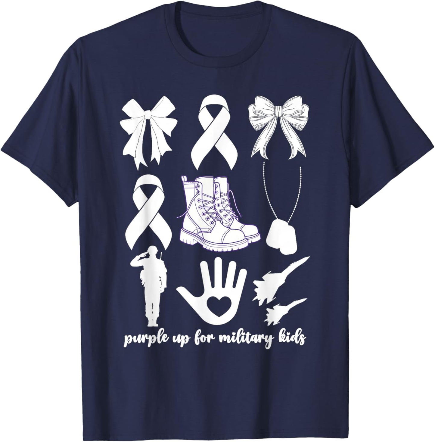 Purple Up For Military Kids Kid Month Of Military Child Bow T-Shirt - T-Shirt | Navy