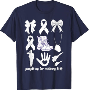 Purple Up For Military Kids Kid Month Of Military Child Bow T-Shirt - T-Shirt | Navy