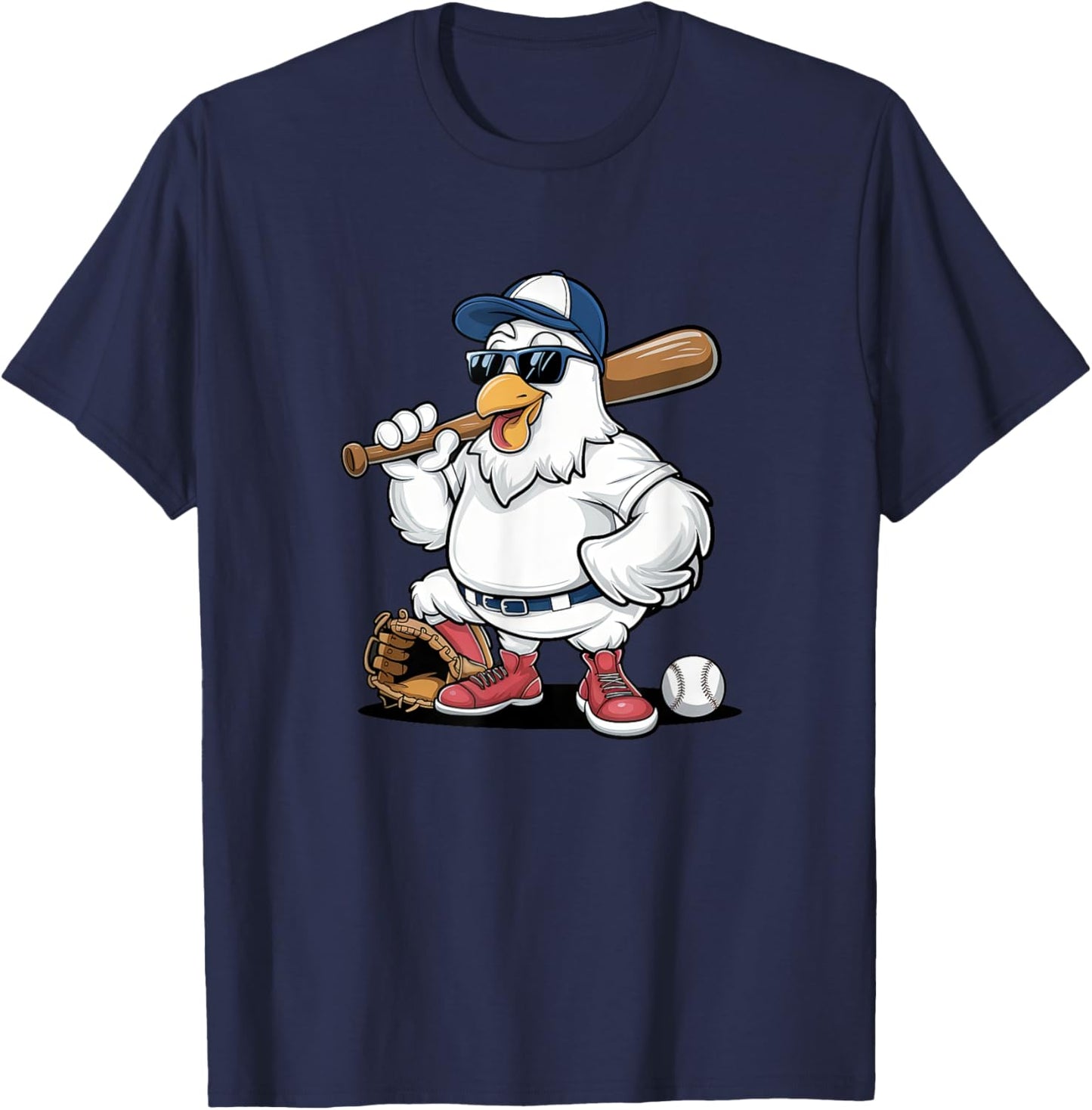 Baseball Playing Chicken Funny Sports Design T-Shirt - T-Shirt | Navy