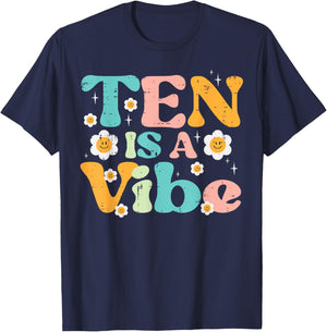 10th Birthday 10 Is A Vibe Retro Bday Groovy Girls Kids T-Shirt - T-Shirt | Navy