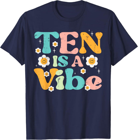 10th Birthday 10 Is A Vibe Retro Bday Groovy Girls Kids T-Shirt - T-Shirt | Navy