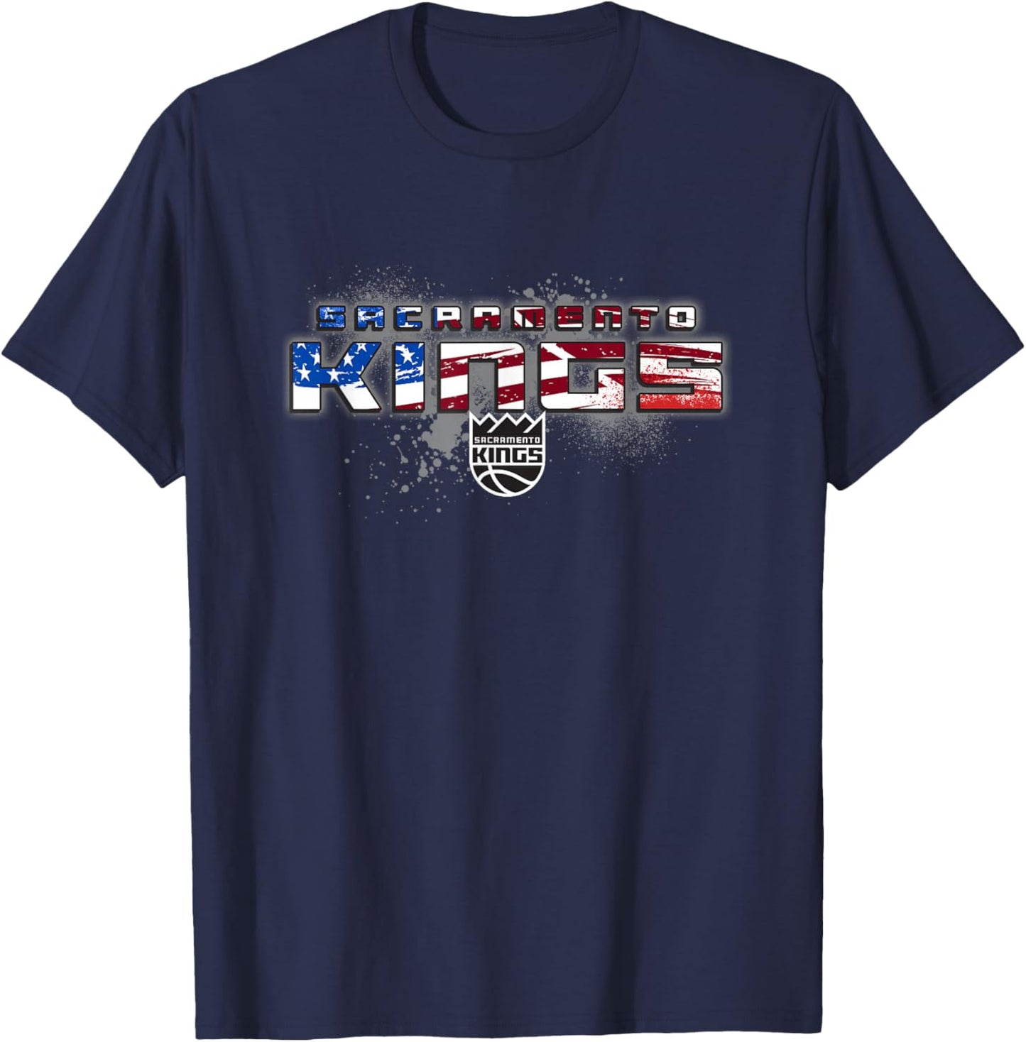 NBA Sacramento Kings American Flag Distressed Paint Spill T-Shirt - T-Shirt | Navy