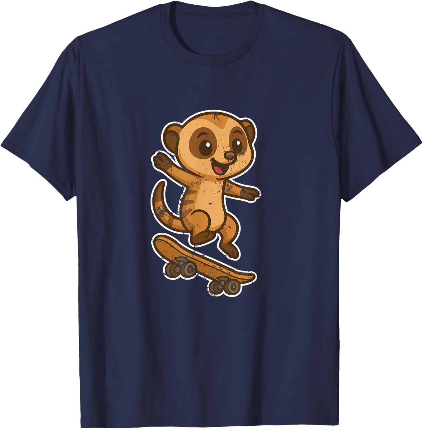 Suricate Skateboard Retro Cartoon T-Shirt - T-Shirt | Navy