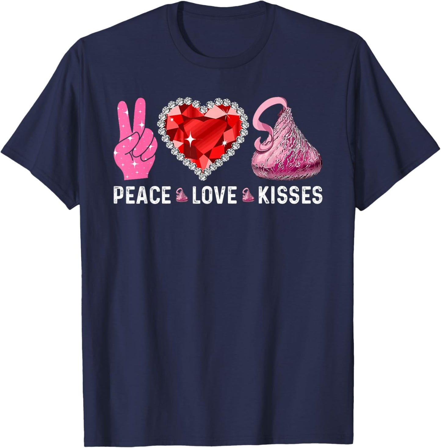 Valentines Day Peace Love Heart Chocolate Kisses Graphic T-Shirt - T-Shirt | Navy