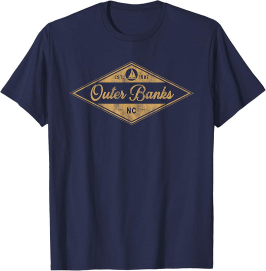Vintage Outer Banks Est 1587 OBX North Carolina NC Boating T-Shirt - T-Shirt | Navy