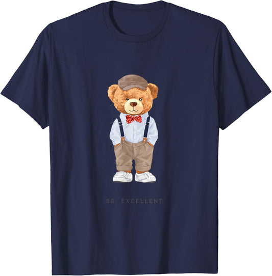 Bahaa's -Adults, Kids Black Cartoon Teddy Bear T-Shirt - T-Shirt | Navy