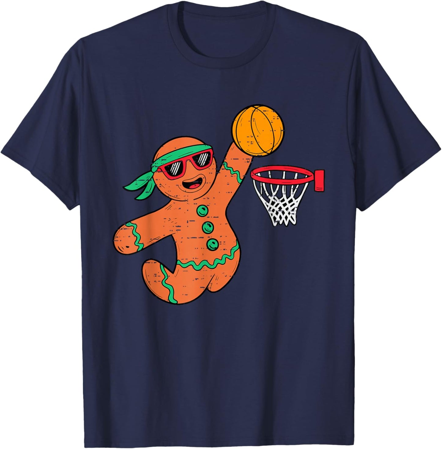 Funny Gingerbread Basketball Christmas Xmas Boys Kids T-Shirt - T-Shirt | Navy