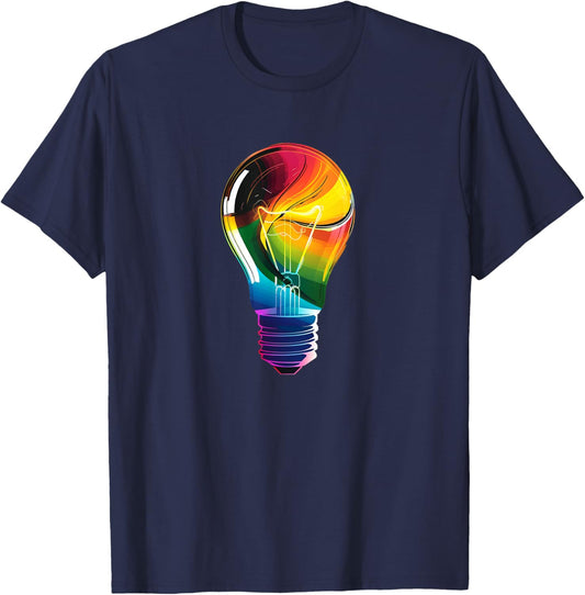 Funny Light Bulb Outfit -Adults Colorful Light Bulb Costume Black Small Classic Fit Short Sleeve Cotton Blend, Polyester T-Shirt - T-Shirt | Navy