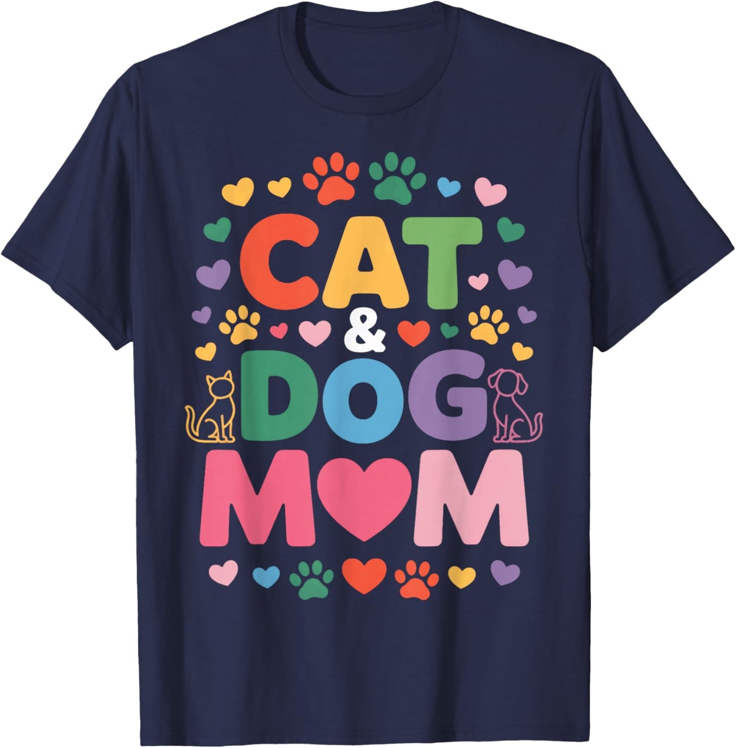Cats and Dog Mom for Animal Lovers T-Shirt - T-Shirt | Navy