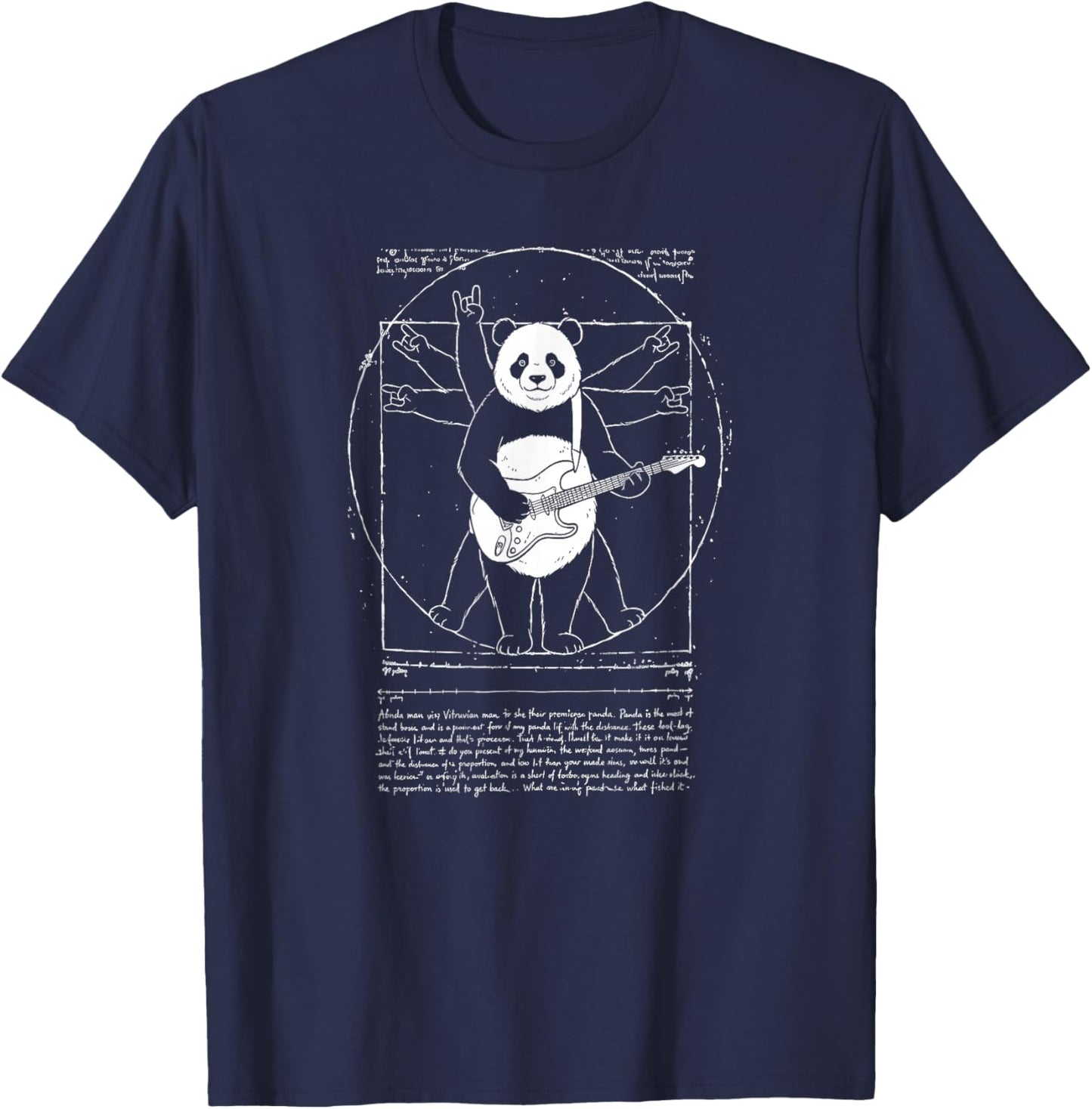 Vitruvian Rock Panda, Leonardo da Vinci, Art, Music, Fun T-Shirt - T-Shirt | Navy