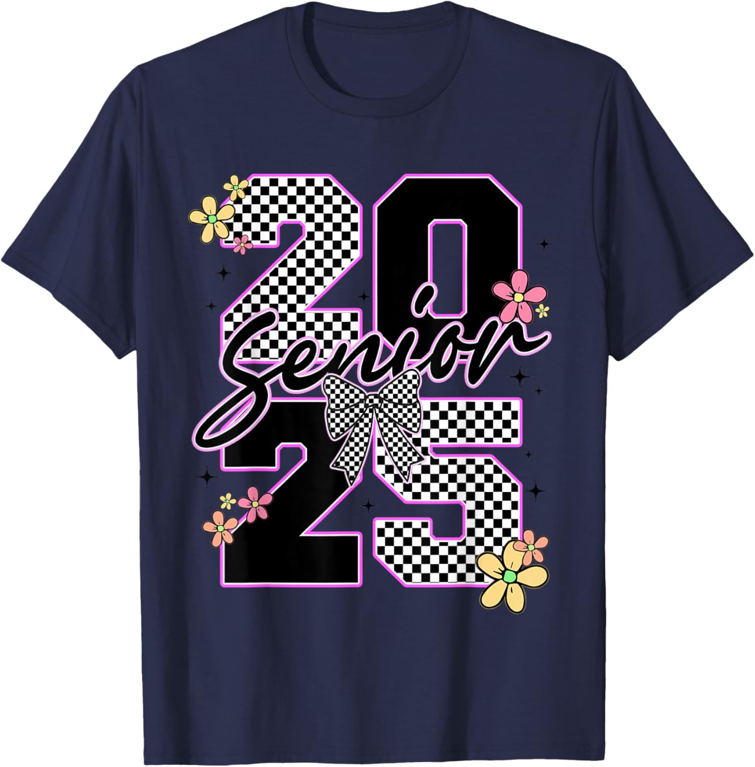 Senior 2025 Graduation Coquette Bow Graduate Women Girl Kid T-Shirt - T-Shirt | Navy