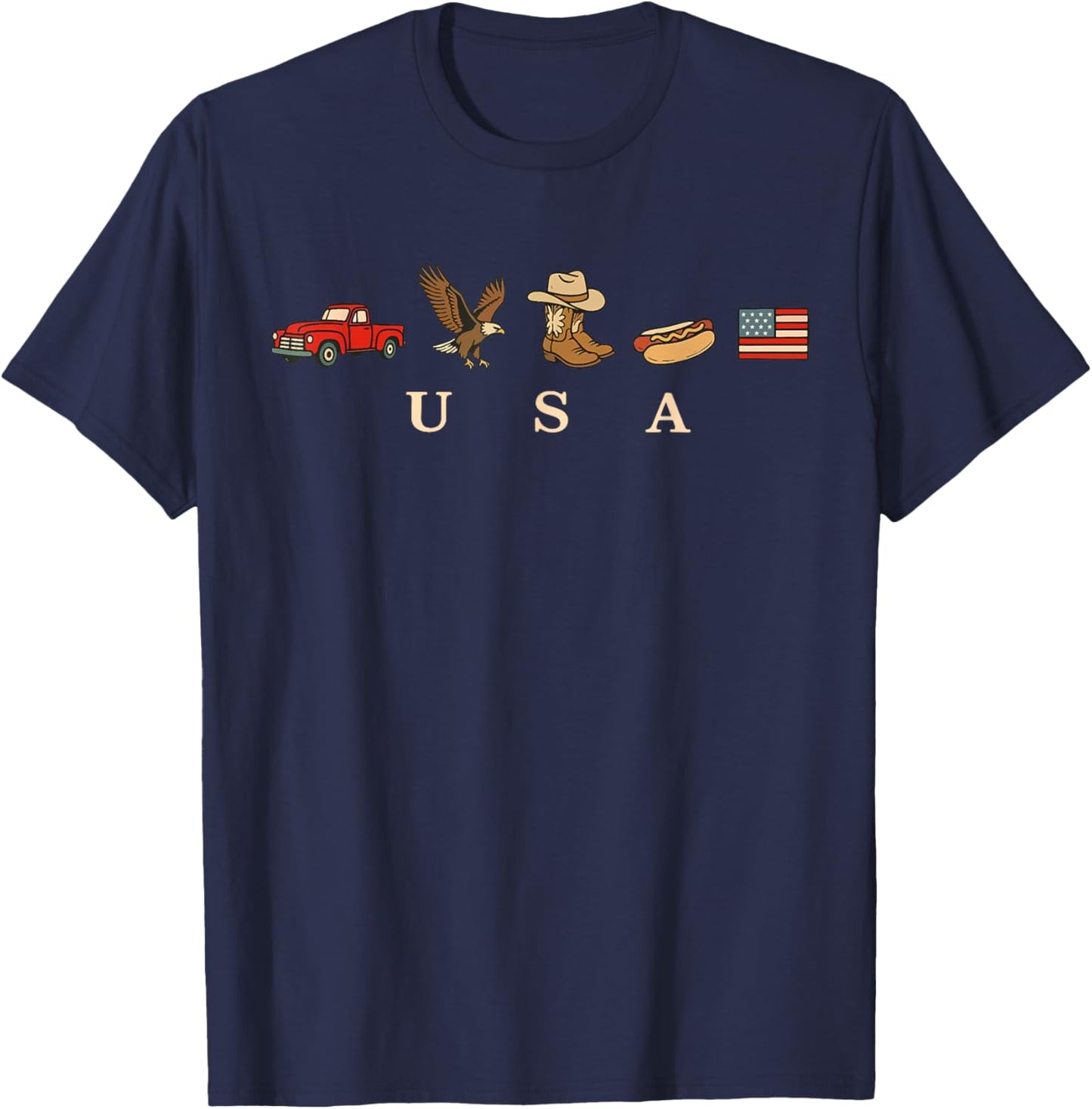Funny 4th of July USA Icons American Flag Independence Day T-Shirt - T-Shirt | Navy