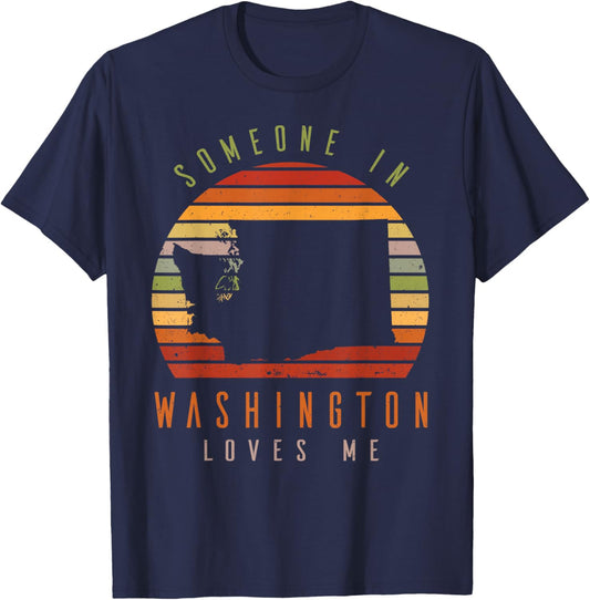 Someone In Washington Loves Me Vintage State Retro T-Shirt - T-Shirt | Navy