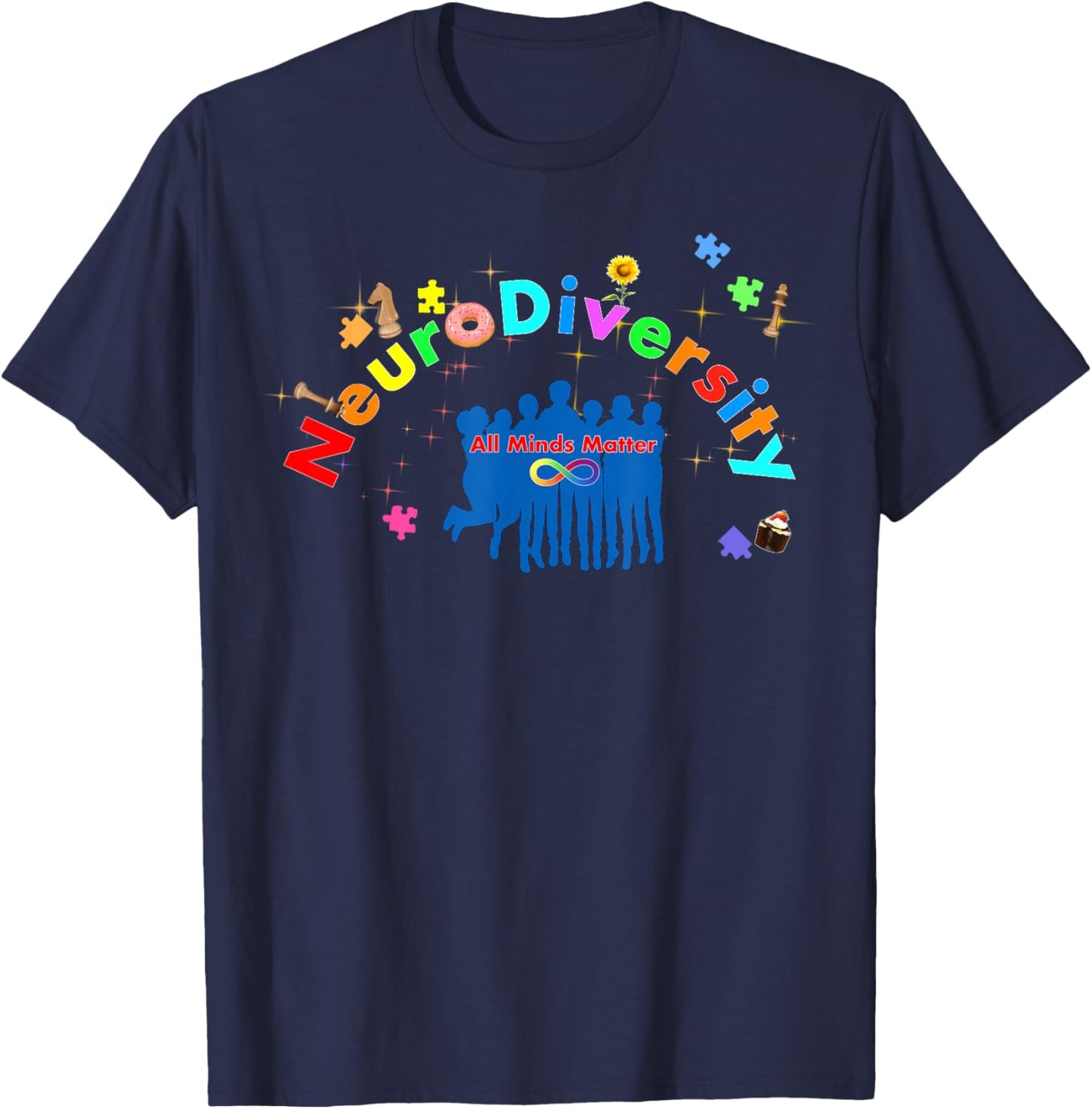 Neurodiversity All Minds Matter Autism Awareness T-Shirt - T-Shirt | Navy