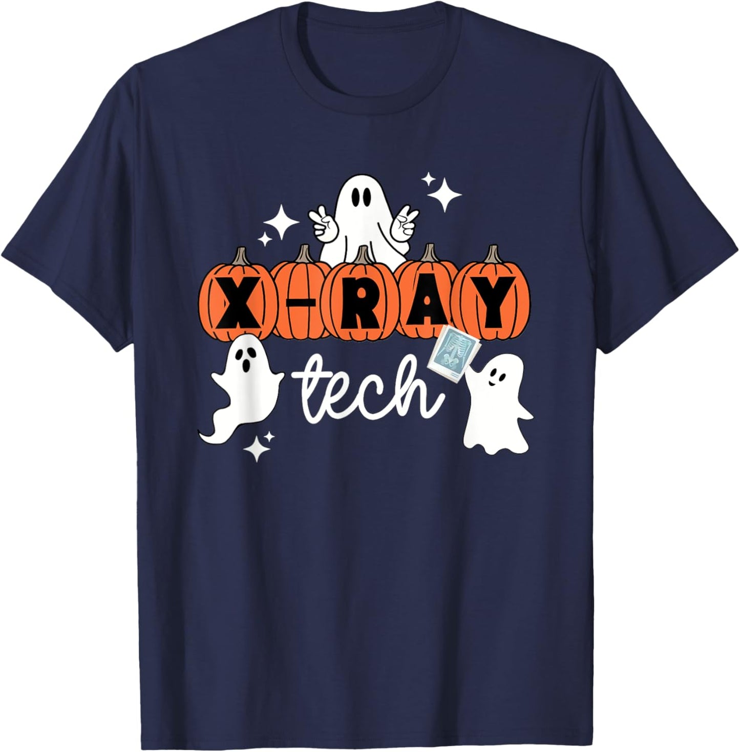 Tech Halloween Technician Squad Xray Tech Pumpkin T-Shirt - T-Shirt | Navy
