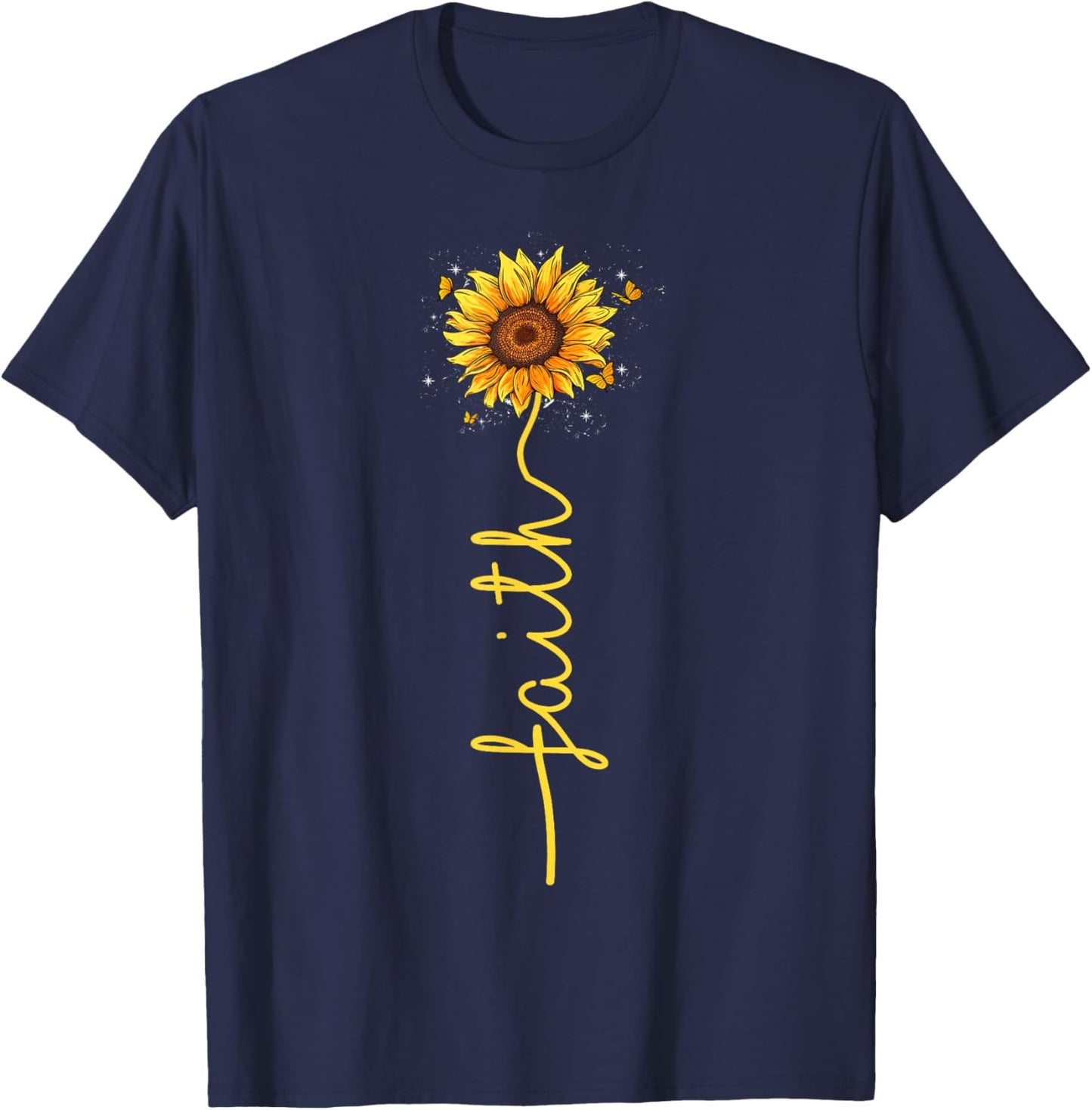 Christian Lovers Faith Cross Sunflower Jesus Faith Sunflower T-Shirt - T-Shirt | Navy
