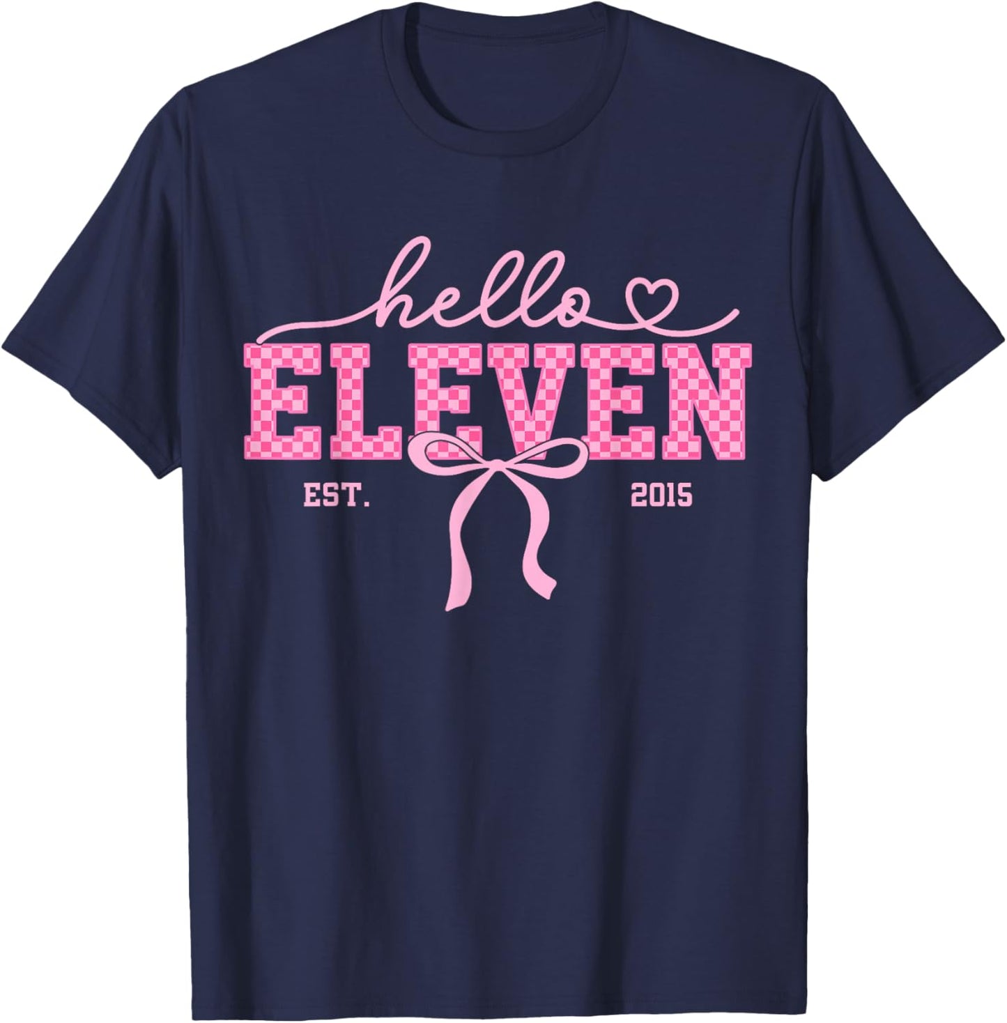 11th Birthday Girl Checkered Coquette Bow 11 Year Old Girl T-Shirt - T-Shirt | Navy