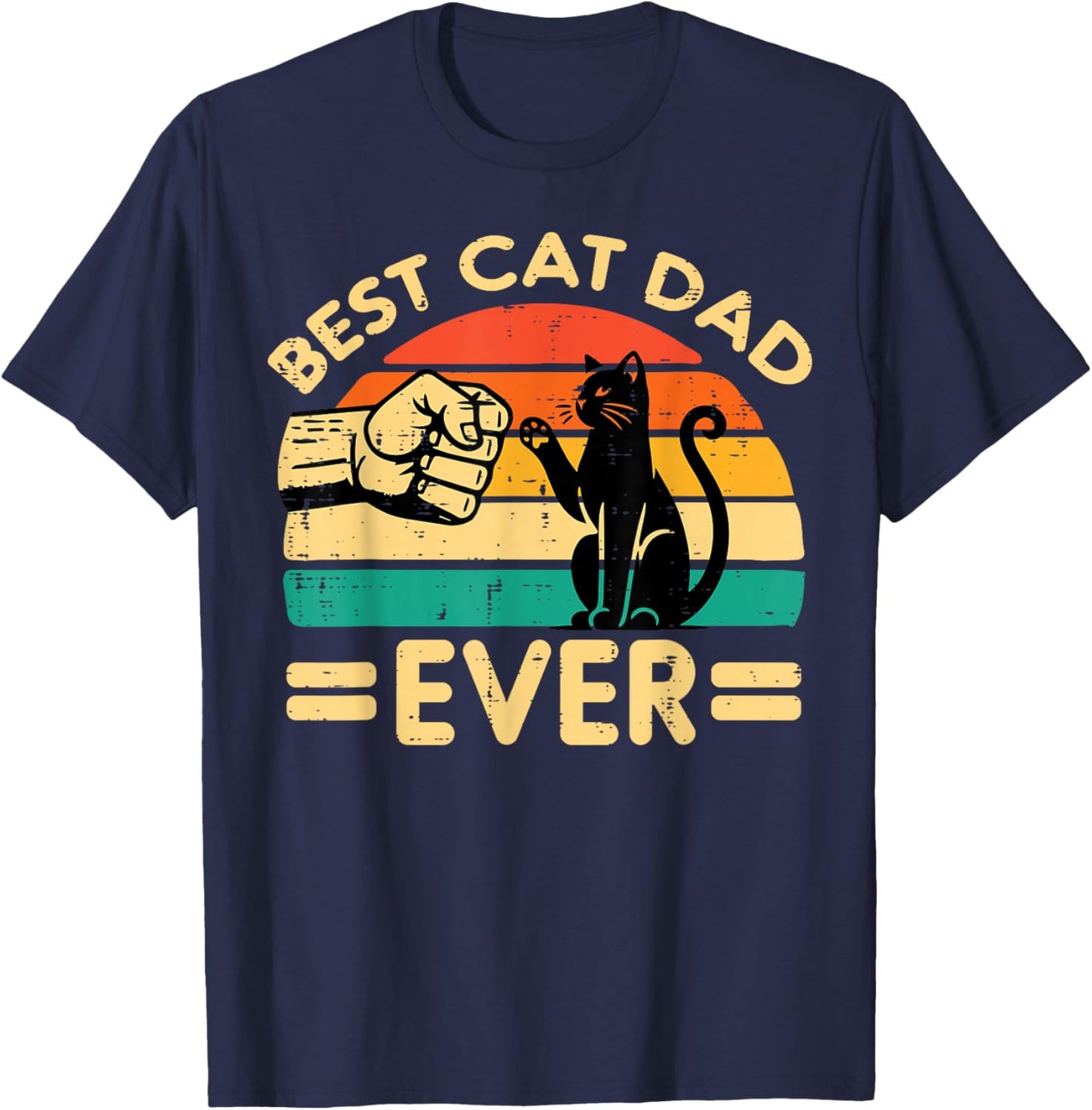 Best Cat Dad Ever Fist Bump Retro Fur Papa Fathers Day Men T-Shirt - T-Shirt | Navy