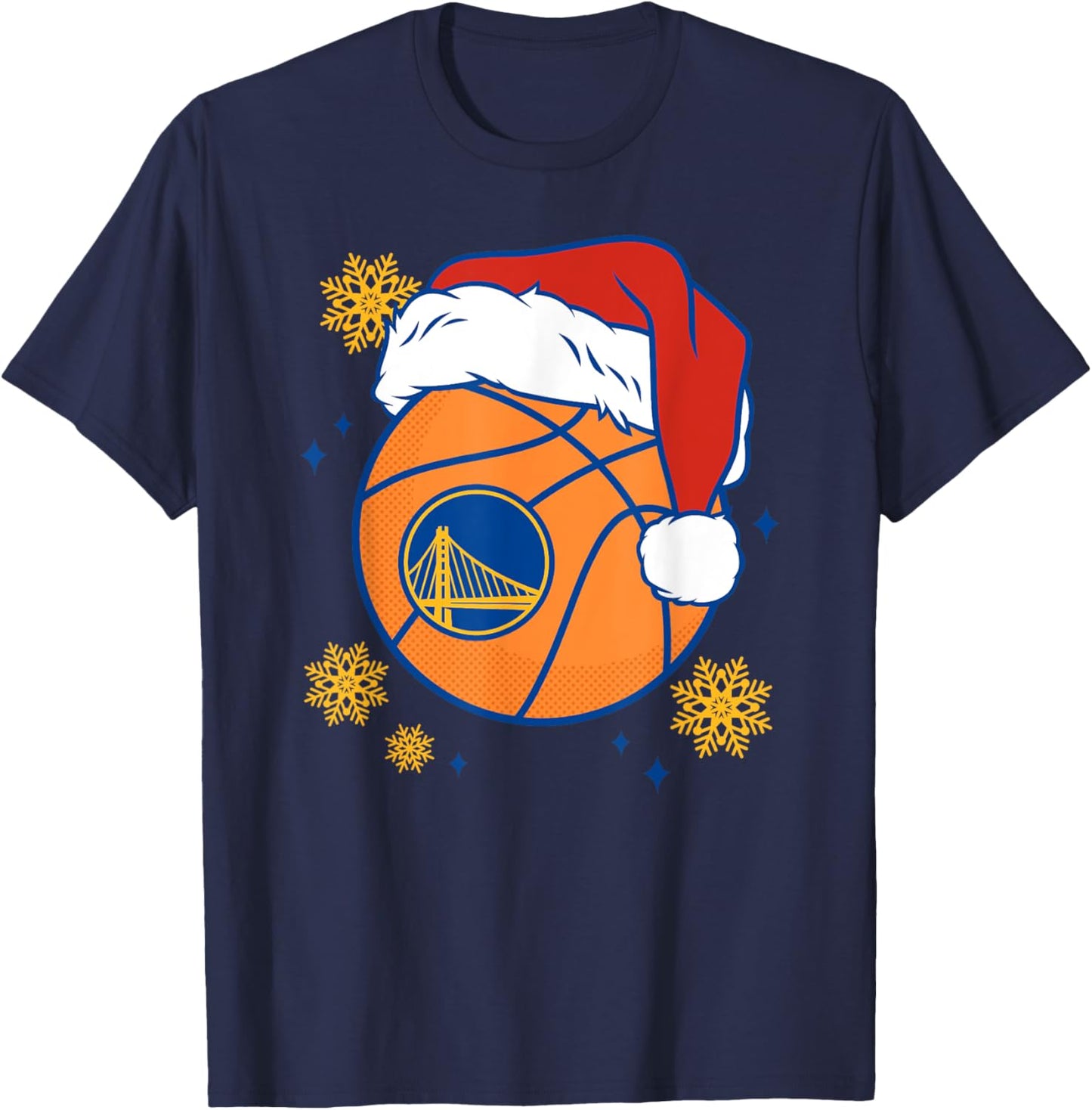 NBA Golden State Warriors Christmas Santa Hat Ball T-Shirt - T-Shirt | Navy