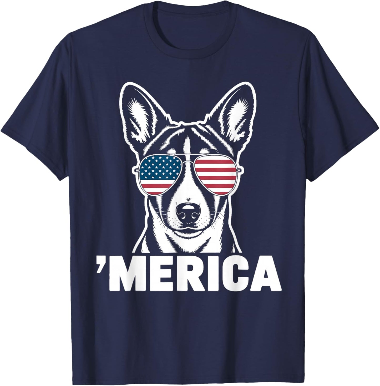 Patriotic USA American Flag 4th of July Basenji T-Shirt - T-Shirt | Navy
