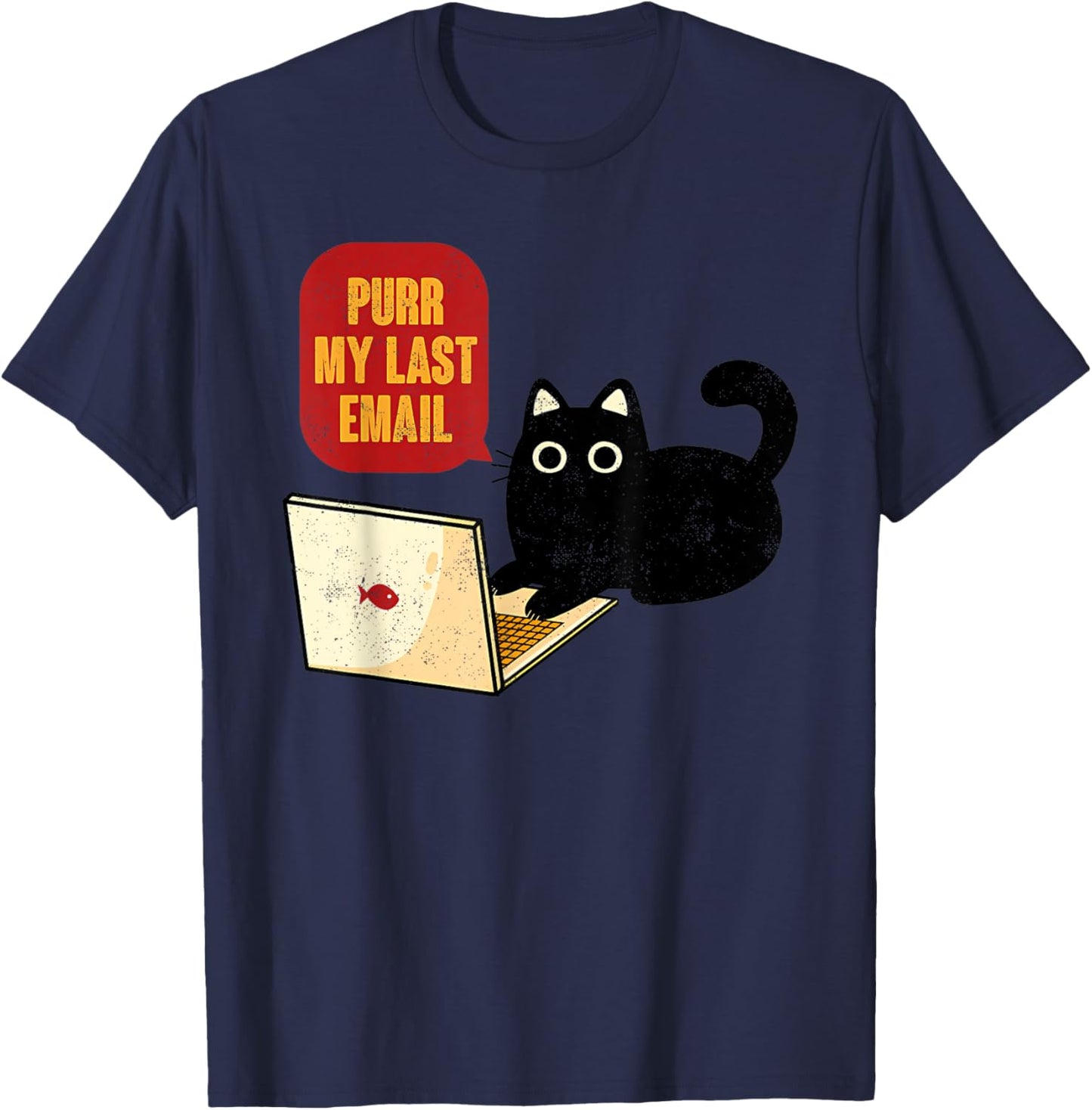 Vintage Purr My Last Email Black Cat Funny Home Office Women T-Shirt - T-Shirt | Navy