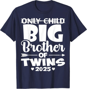 Only Child Big Brother of Twins 2025 Baby Announcement Gifts T-Shirt - T-Shirt | Navy