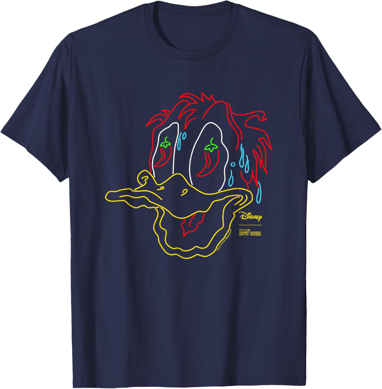 Disney Hot Ones Donald Duck Melting Face Retro Neon Outline T-Shirt - T-Shirt | Navy