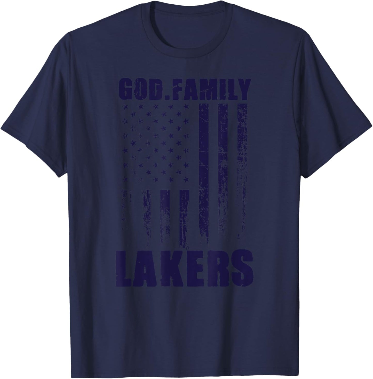 Russell County Lakers God. Family. Vintage USA Flag T-Shirt - T-Shirt | Navy