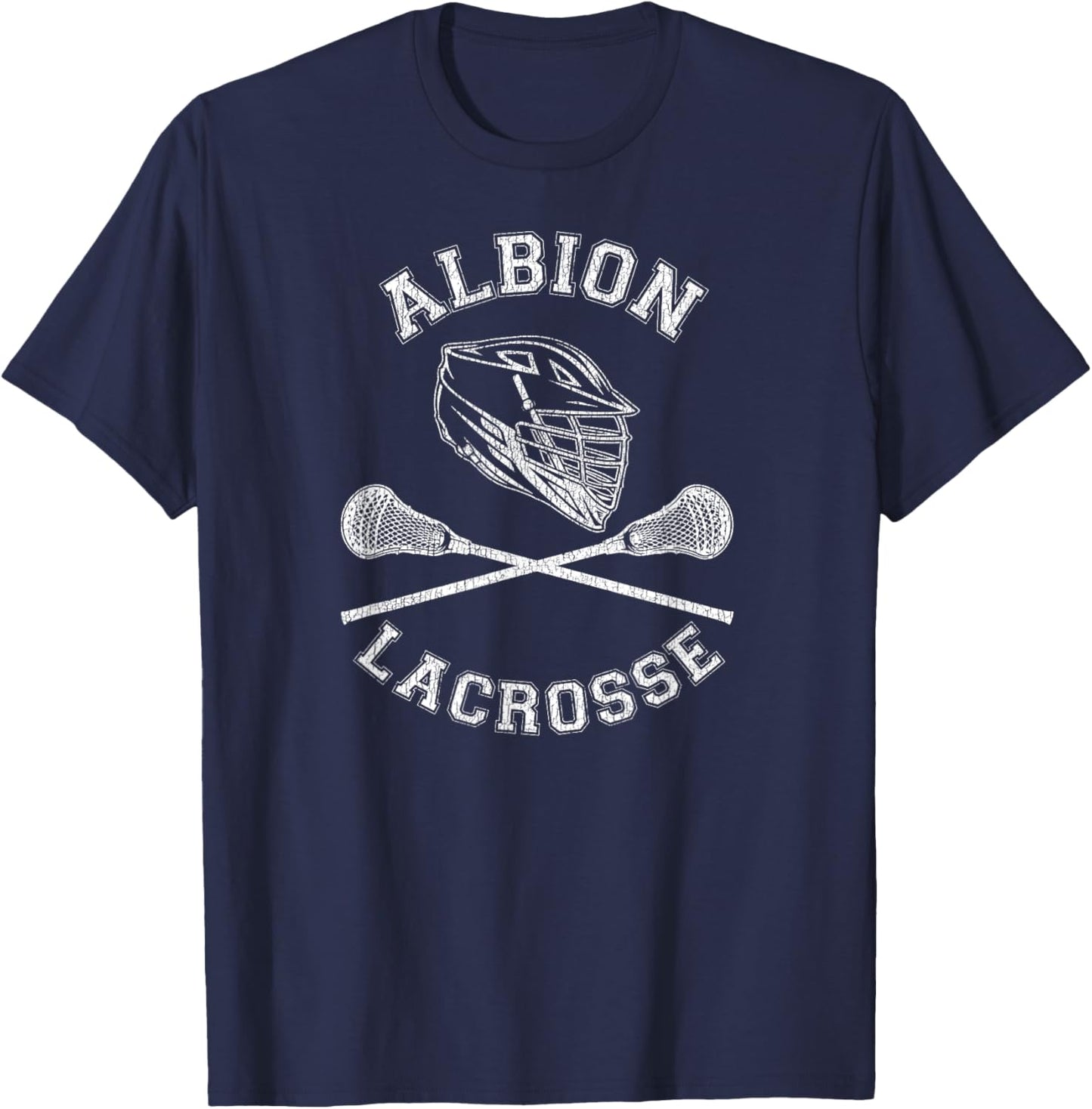 Albion Lacrosse Vintage Distressed Retro Lax T-Shirt - T-Shirt | Navy