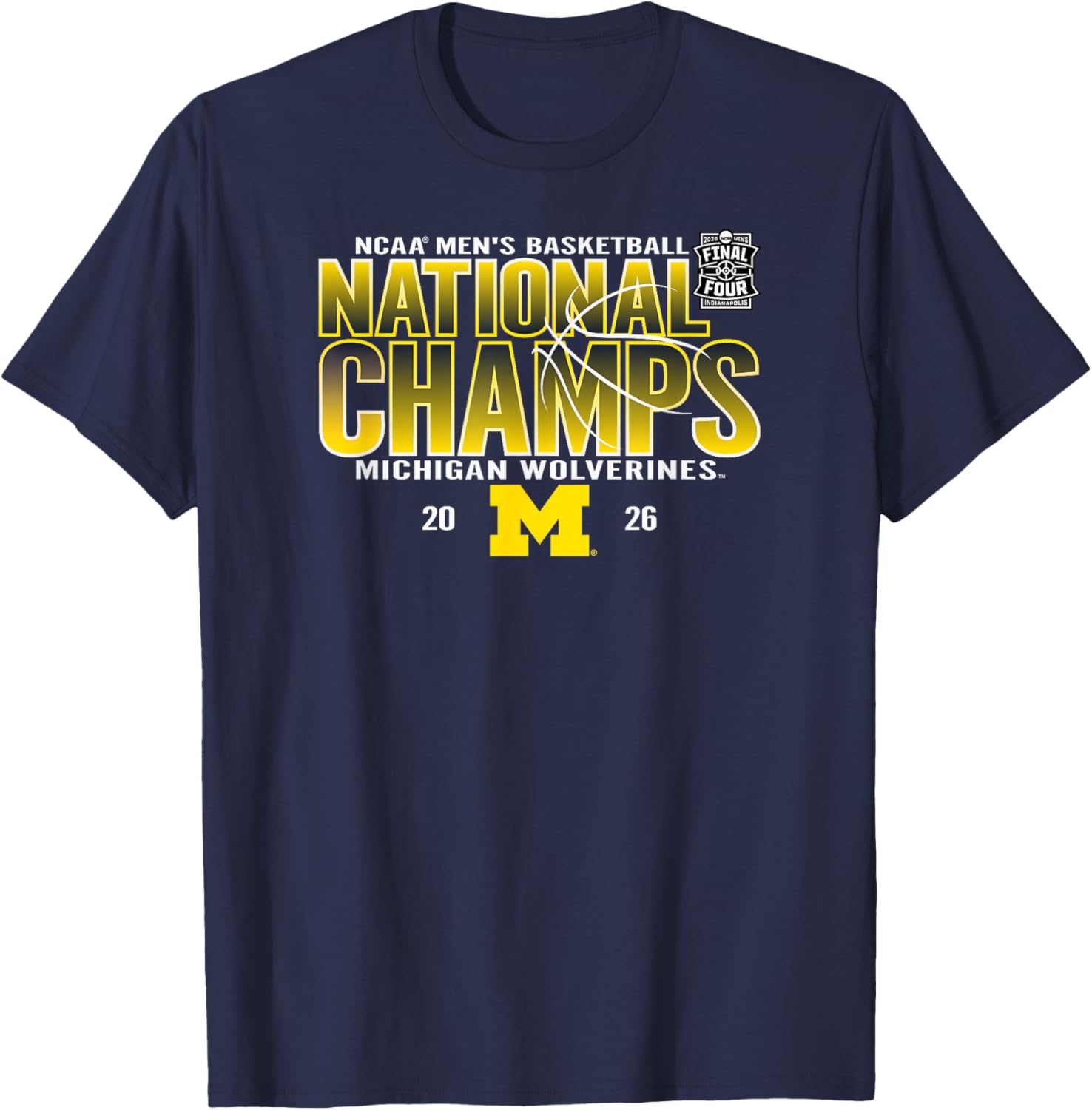 Michigan Wolverines National Champs 2026 M Basketball Fade T-Shirt - T-Shirt | Navy