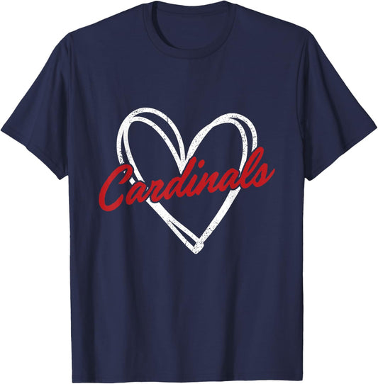 Cardinals Heart Vintage Gift Women Boys Girls Kids T-Shirt - T-Shirt | Navy