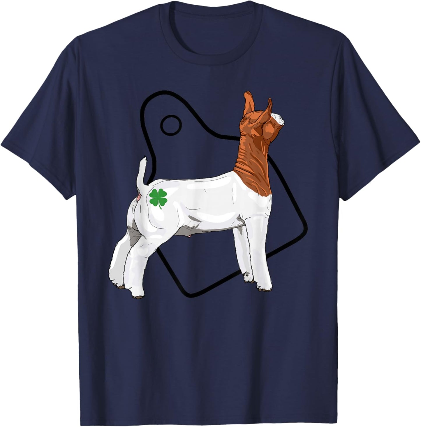 Show Market Wether Boer Goat Four Leaf Clover and Eartag T-Shirt - T-Shirt | Navy