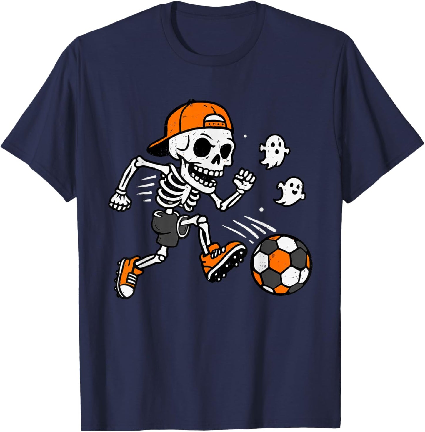 Skeleton Soccer Pumpkin Halloween Costume Boys Teens Kids T-Shirt - T-Shirt | Navy
