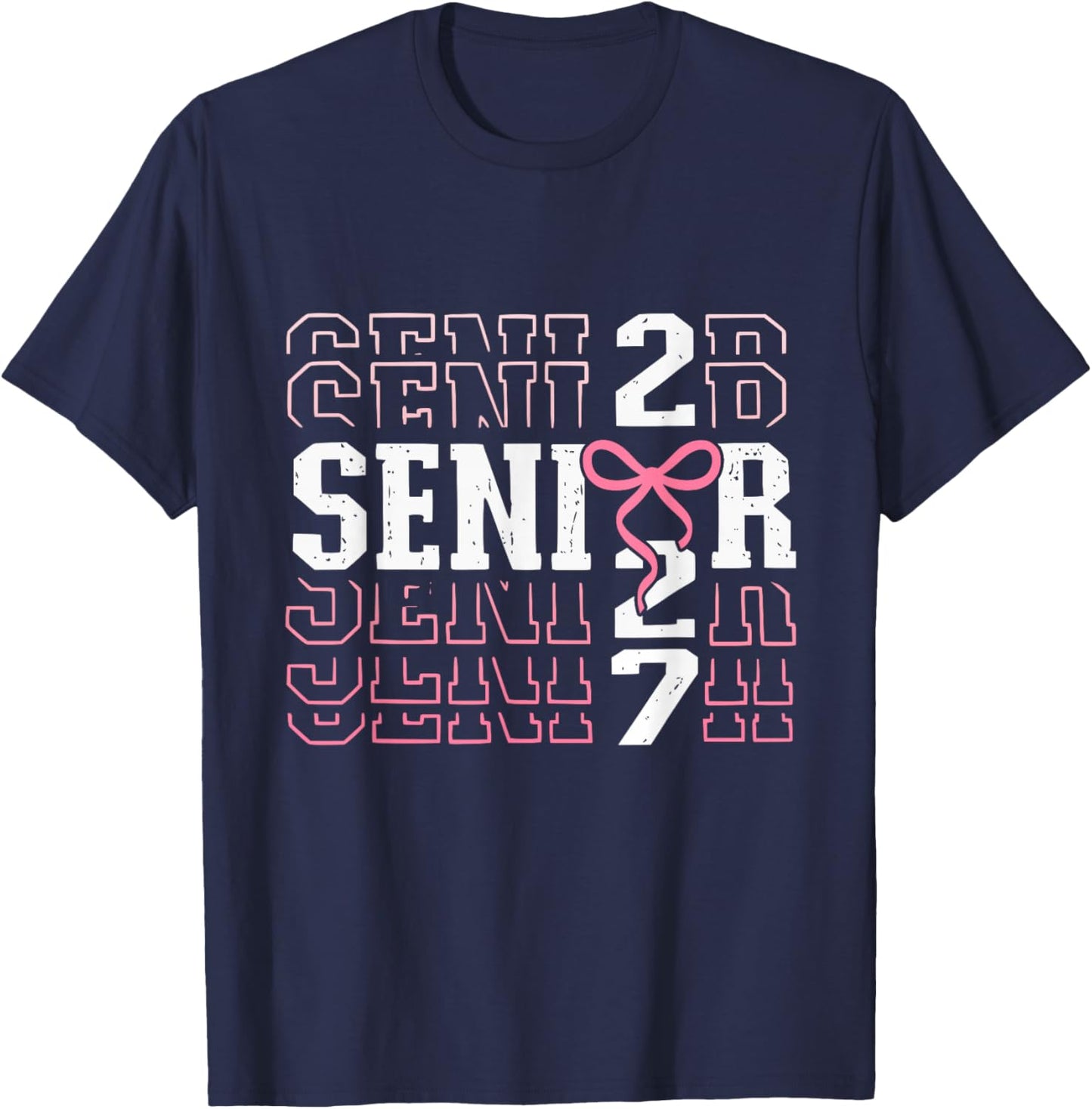 Senior 2027 Class of 2027 Coquette Bow Pink Girls T-Shirt - T-Shirt | Navy