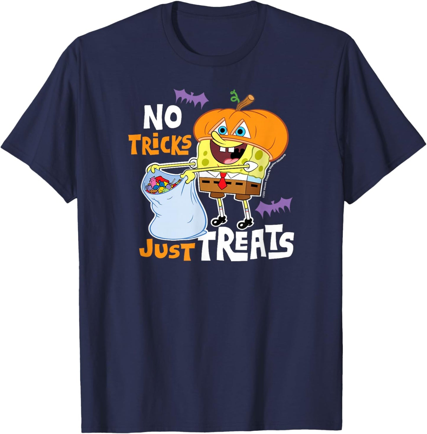 SpongeBob SquarePants - Halloween No Tricks Just Treats T-Shirt - T-Shirt | Navy