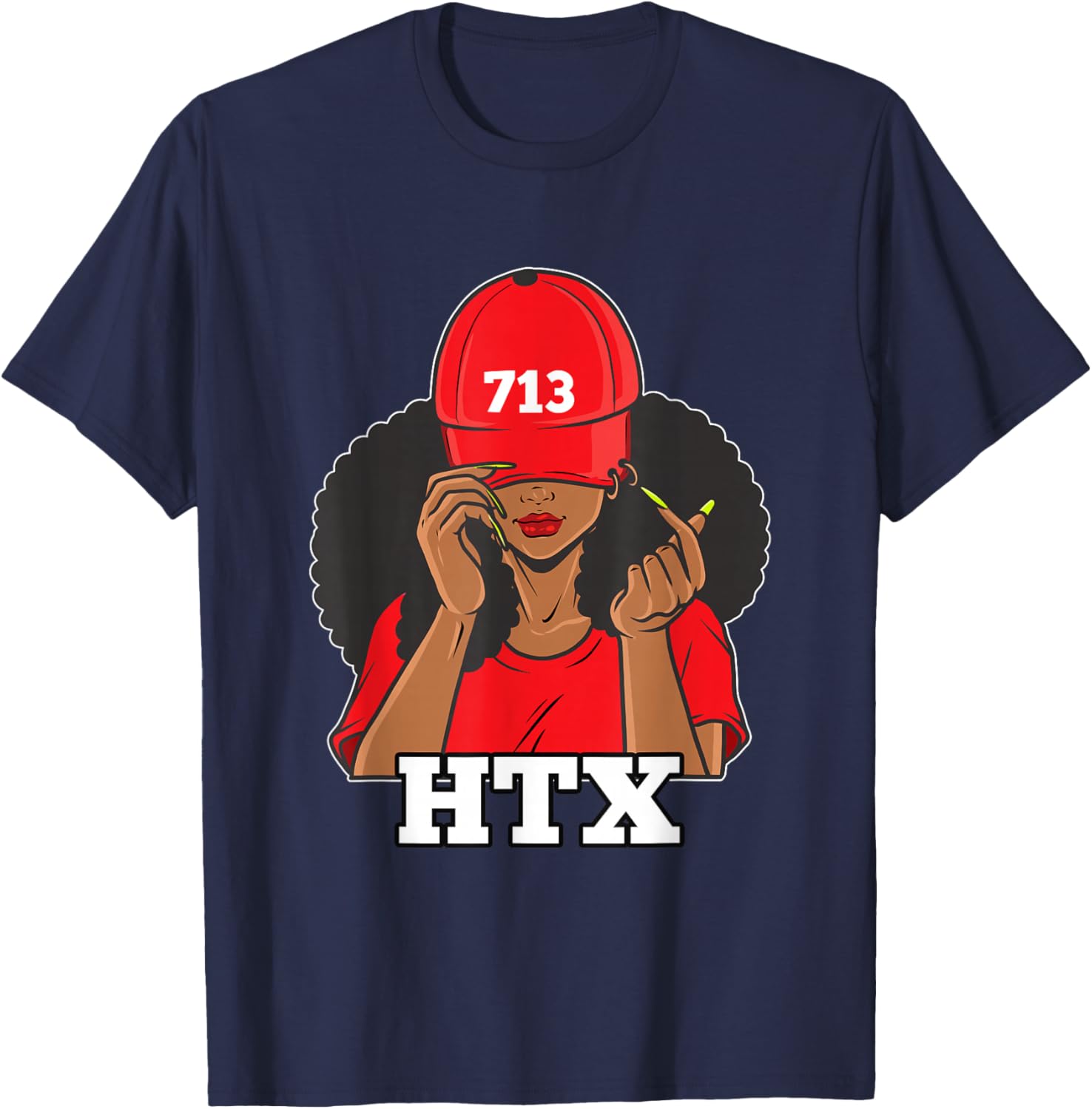 713 Houston Texas Black Woman Afro Puffs T-Shirt - T-Shirt | Navy