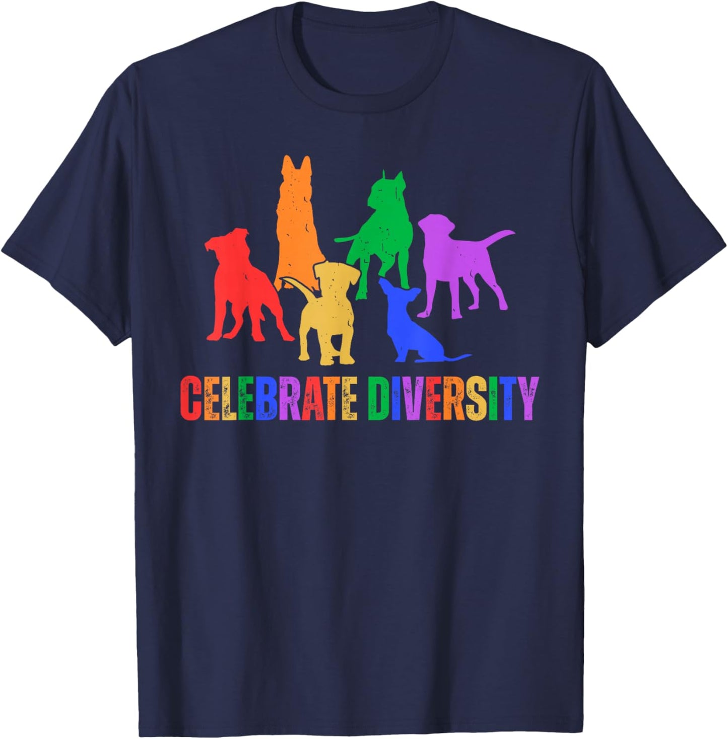 Celebrate Diversity Rainbow Dogs LGBTQ Pride Month Vet Tech T-Shirt - T-Shirt | Navy