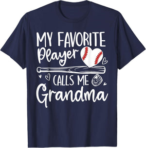 My Favorite Player Calls Me Grandma Baseball Heart T-Shirt - T-Shirt | Navy