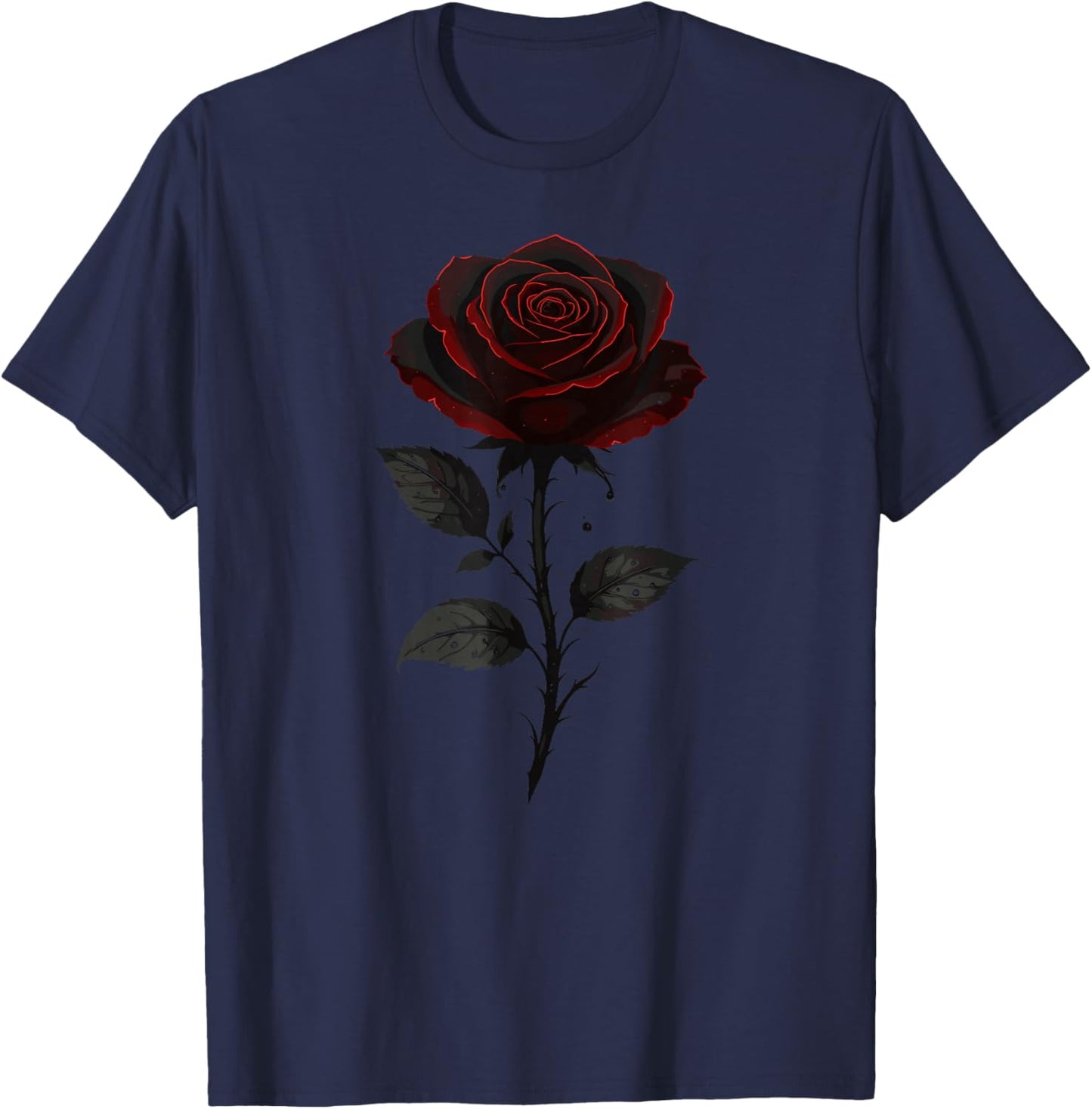 Gothic Black Rose Dark Thorny Bloom Alternative Floral T-Shirt - T-Shirt | Navy