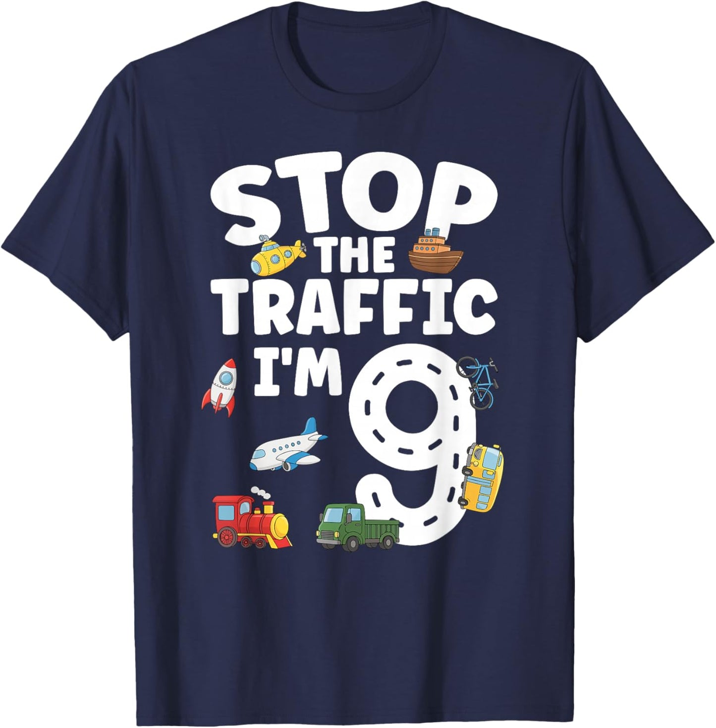 9th Transportation Birthday 9 Year Old Vehicle Birthday T-Shirt - T-Shirt | Navy